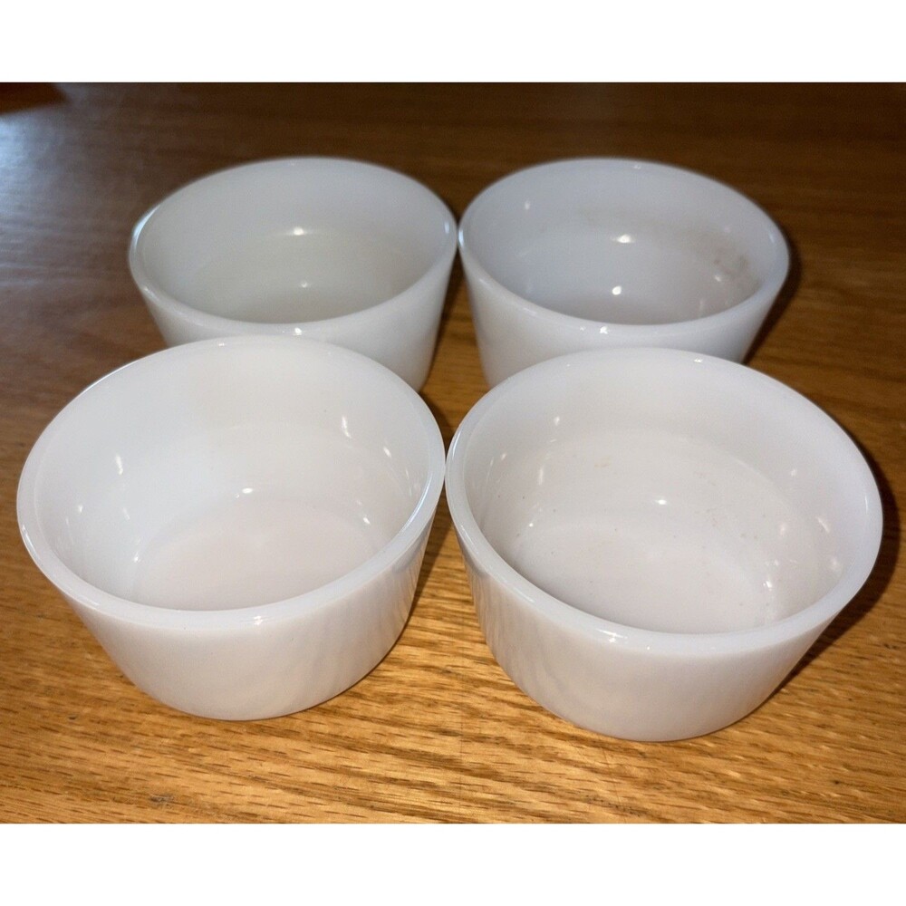 Set Of 4 Vintage Glasbake USA Milk Glass Custard Cup Small Bowl White